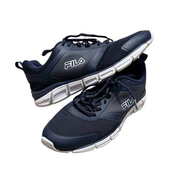 Men’s Fila Shoes 11 Memory Foam Tie Lace Closure Leather Rubber Sole Navy Blue - Picture 3 of 9